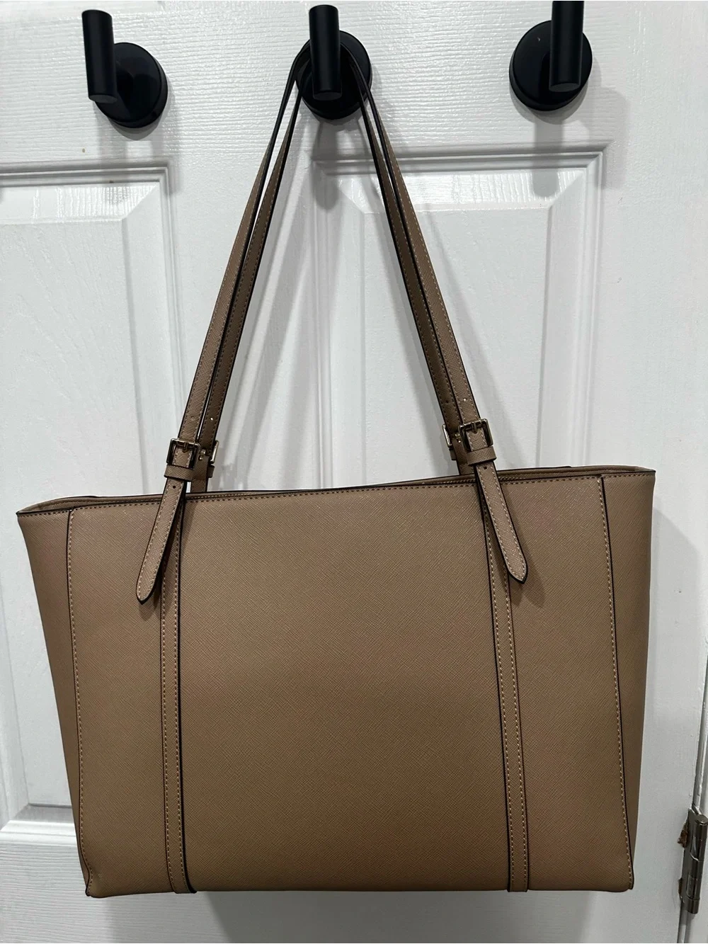 Classic Taupe Faux Leather Tote Bag with Turn-Lock Detail